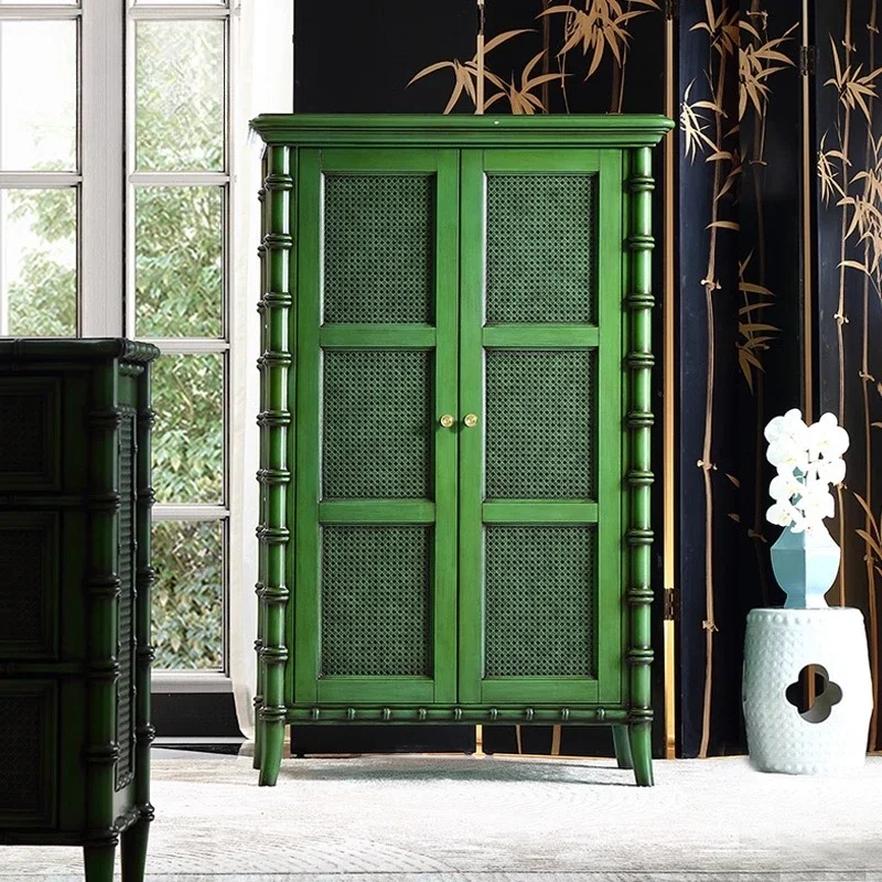 Solid wood retro bamboo joint medieval high cabinet designer dining side cabinet French multi-purpose storage cabinet shoe