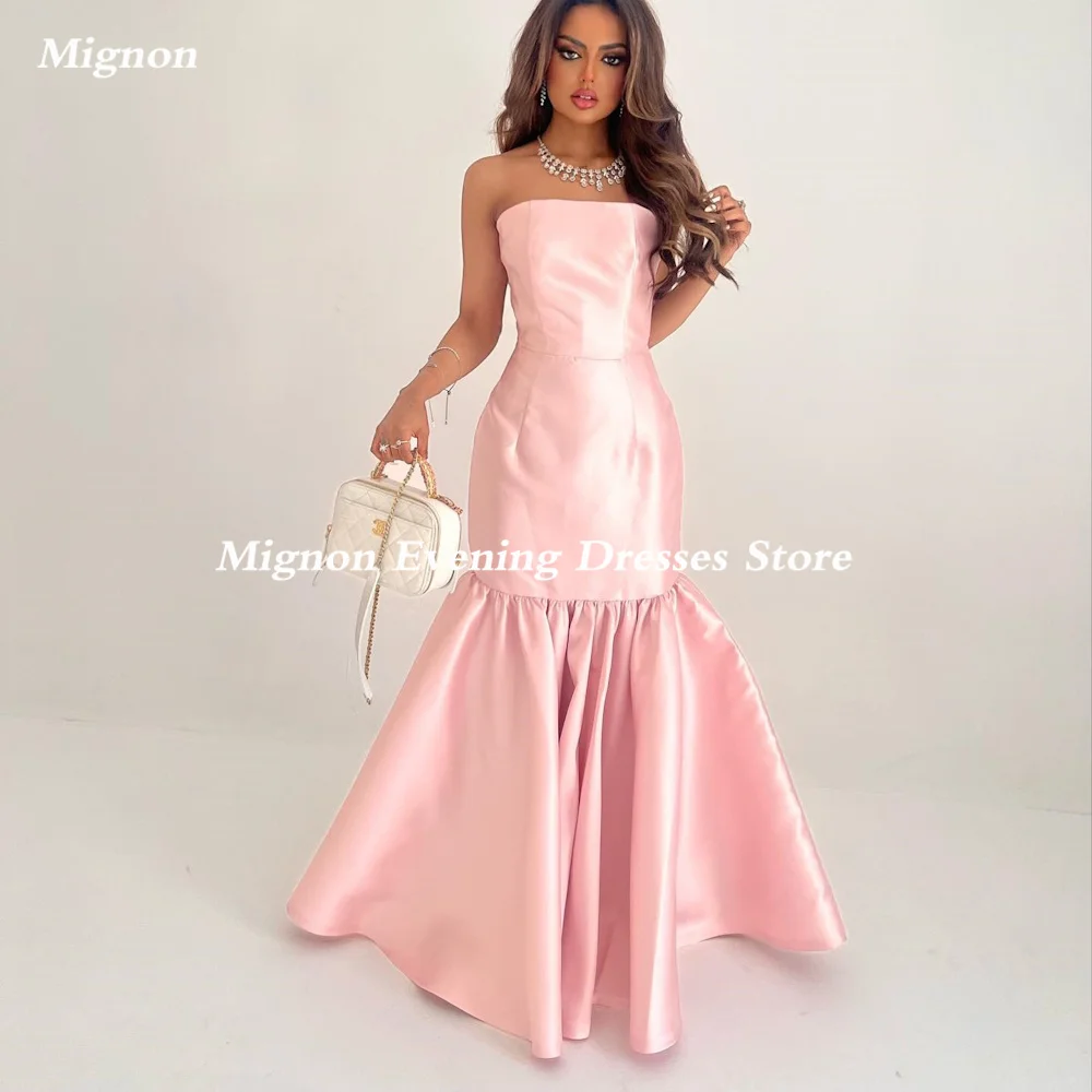 

Mignon Satin Mermaid Strapless Arab Ruffle Prom Gown Floor Length Saudi Evening Formal Elegant Party Dress for Women 2023