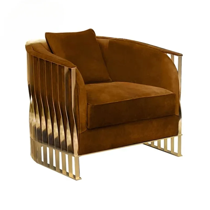 -Italian Light Luxury Single Chair Art Creative Leisure Hotel Club Reception Stainless Steel High-end Sofa Chair - view 5