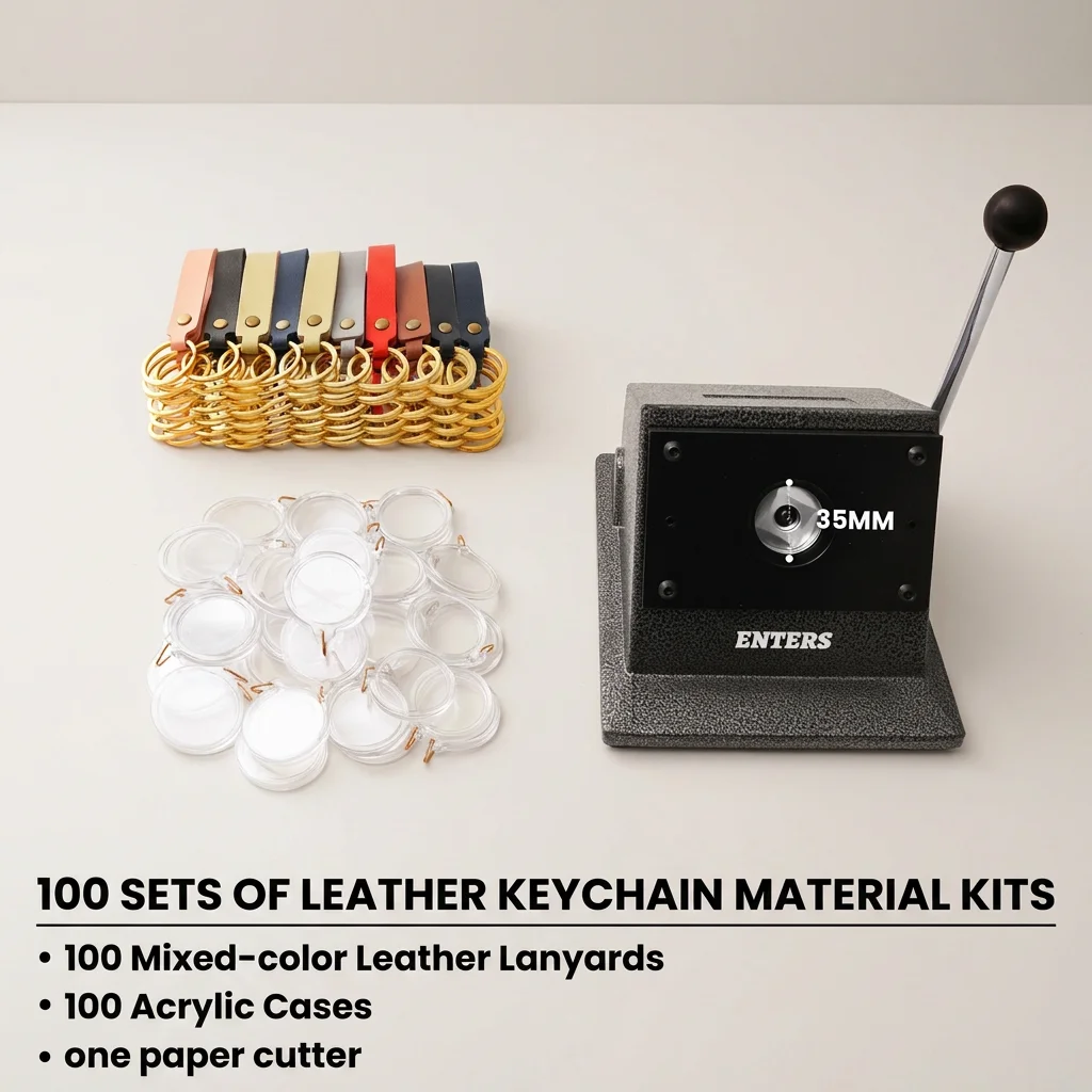 35mm keychain making kit 1pcs cutter with leather string and acrylic case
