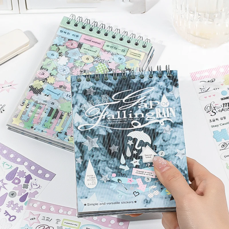 Mr.Paper 30 Sheets/Book Gap of Falling Rain Series PET Retro Coil Sticker Book Vintage Y2K Style DIY Journal Scrapbook Decor