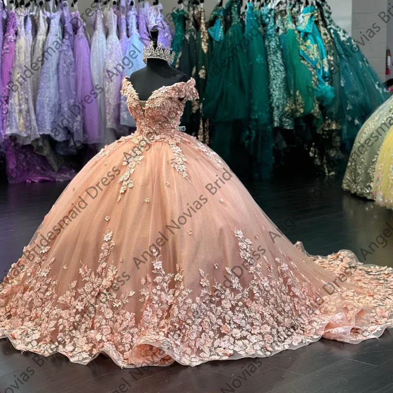 Vestido De baile De lujo, vestidos De quinceañera con cordones, flores 3D, Apliques De encaje, Vestido De 15 Quinceaneras, vestidos De fiesta personalizados