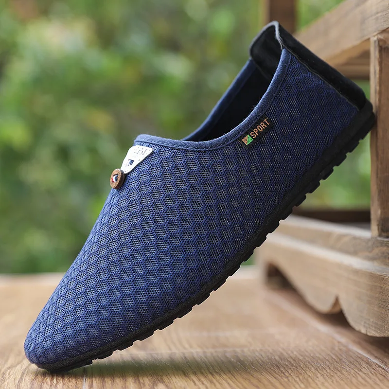 Mocassins de malha respirável masculino, tênis casual para dirigir, tênis masculino, calçado de verão, 2024