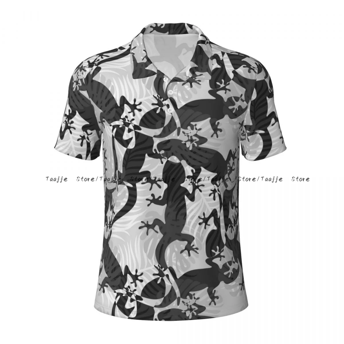 Men's Polo Shirt Abstract Tropical Lizards And Palm Leaves Business Casual Lapel Short Sleeve T-shirt top