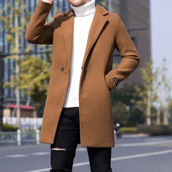 Autumn and Winter Men's Windbreaker Youth Plus Size Woolen Coat Men's Mid-length Korean Version Casual Coat Coat for Men