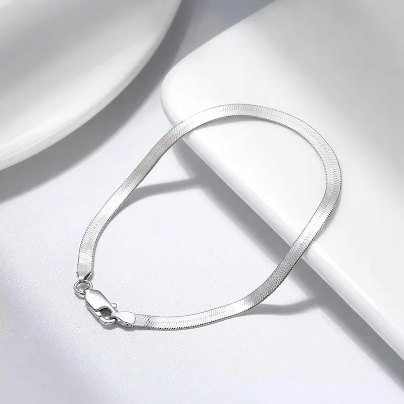 925 Sterling Silver Bracelet 4MM Blade Bracelet Flat Snake Chain Women's Simple Fashion Bracelet Birthday Party Jewelry Gift