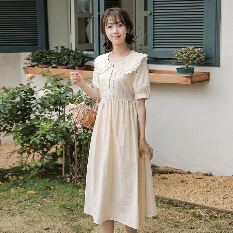 Mori girl solid vestidos New summer fashion short sleeve women kawaii dress