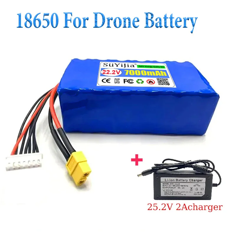 

22.2V 18650 Lithium Battery 6S2P 7000mAh Drone Battery Pack -40℃ for Remote Control Car Agricultural Spray Model Aircraft
