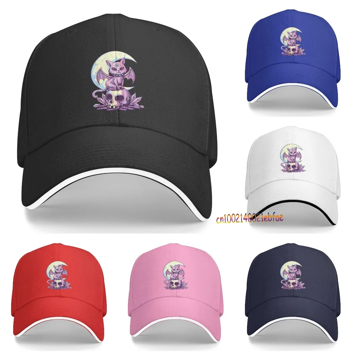 Pastel Goth Wiccan Cat Cute Creepy Witchy Cat and Skull Baseball Cap Unisex Summer Sun Protection Mesh Hat Men Snapback Hats