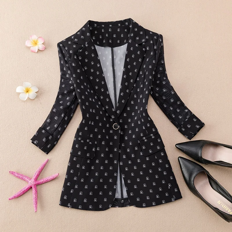 

Slim Fit Letter Pattern Me Blouse Women's Summer New Sle Thin Seven Sve Suit Jaet Trendy Commute Sle Regular Length