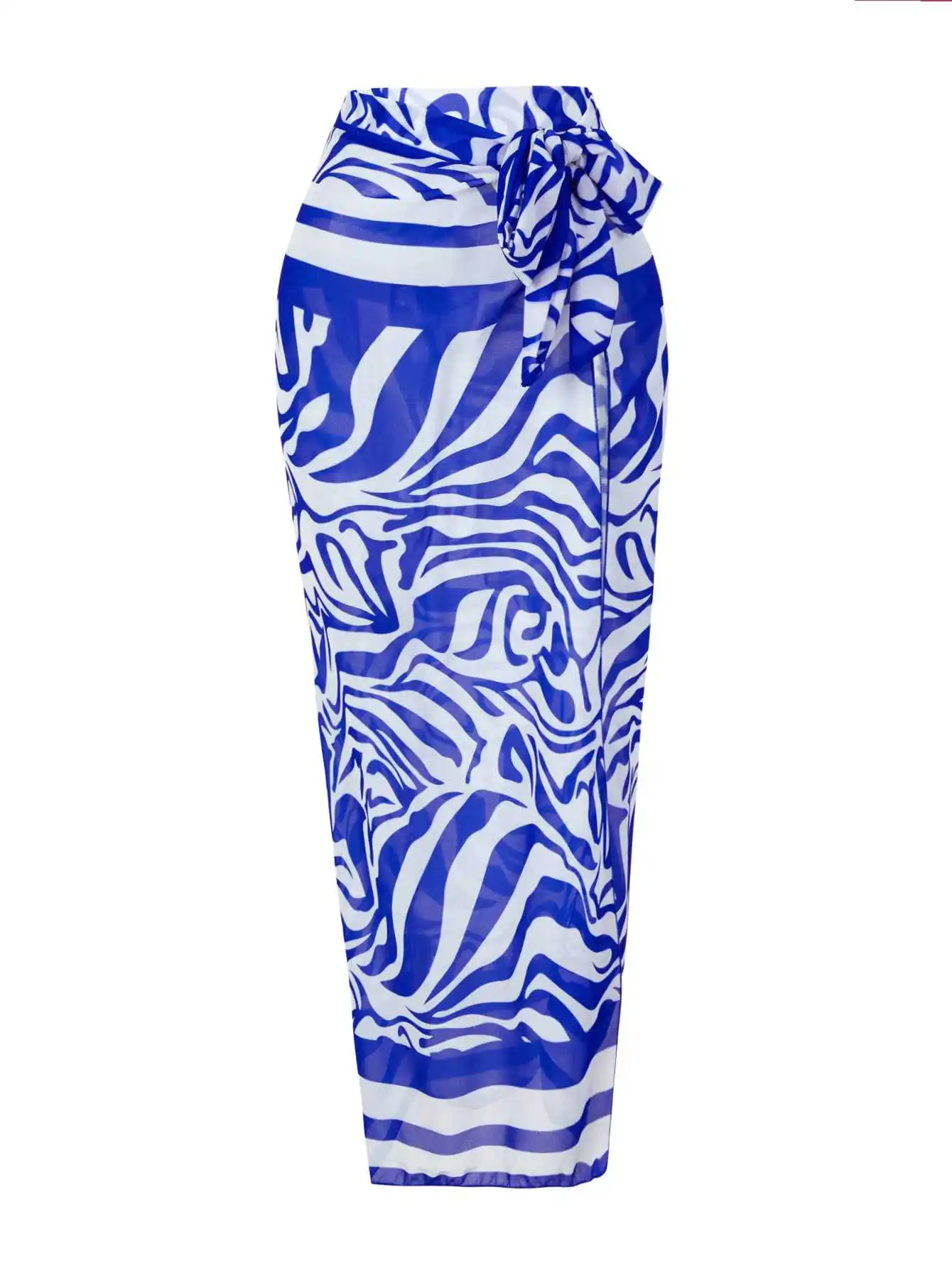 One-piece Women Royal Blue Swimwears Vintage Swimsuit Set Beach Dress Vacation Style Wear Maxi Wrapped Skirt