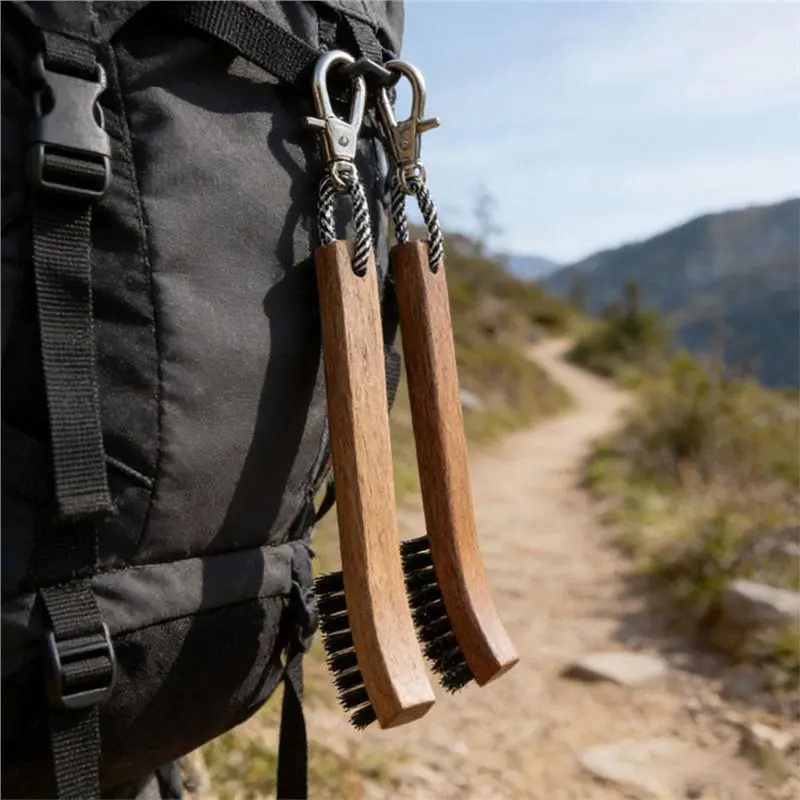 ABYN-Portable Hiking Shoe Cleaning Brush - Solid Wood Handle With Soft Bristles And Hanging Loop