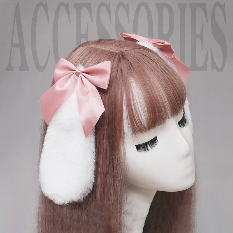 Kawaii Lolita Orecchie da coniglio Tornante Cosplay Anime Costumi per ragazze Droppy Coniglio Fermagli per capelli Copricapo carino per le donne Halloween che indossa