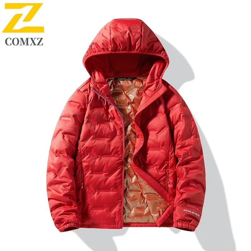 COMXZ 2025 للجنسين أسفل سترة الرجال النساء فضفاضة تناسب خفيفة الوزن معطف الموضة عيد ميلاد ملء الجرافين التدفئة مقنعين سترة شتاء دافئ #3