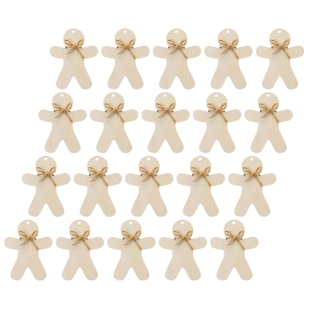 

20 Sets Wooden Christmas Decor Unfinished Gingerbread Man Slices DIY Craft Blank Wood Cutouts Xmas Hanging Tagsnaments