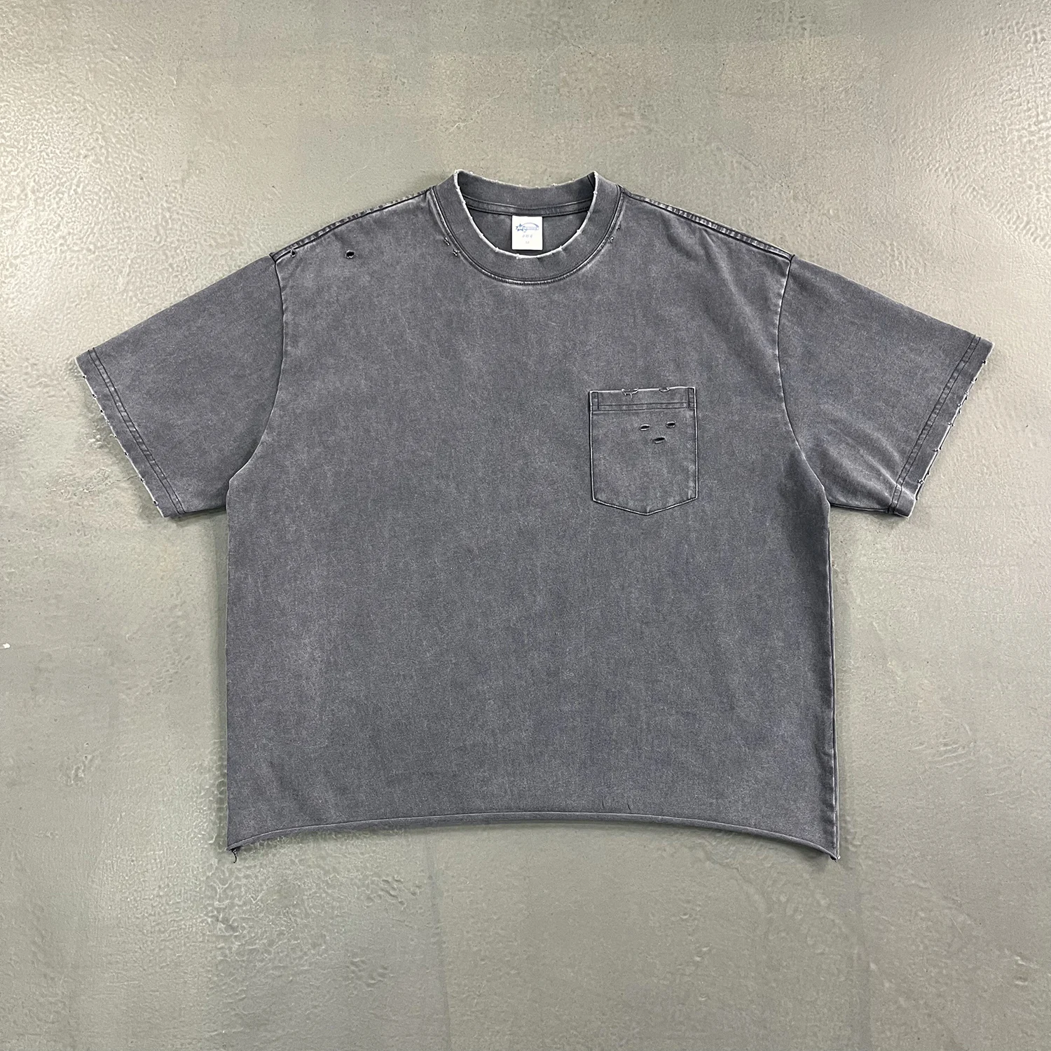 Vintage Men's Oversized Cotton Cargo T-Shirt Short Sleeve Casual Crew Neck Solid Ripped Pocket Tee Basic Washed Tops Streetwear