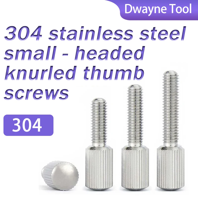

5 unids/lote 304 Stainless Steel Small-Head Knurled Thumb Screw, GB 836 Round Single-Head Vertical-Groove Adjusting Screw/Bolt