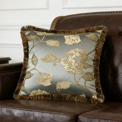 Luxurious American Locational Damask Gray Blue Sofa Chair Cushion Cover Woven Decorative Lumbar Pillow Case 45 x 45cm & 30x50cm