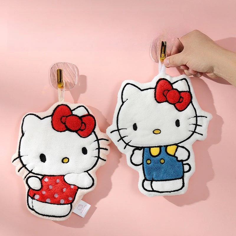 MINISO名創優品 サンリオ正規認定 かわいい漫画の女の子のハート ケイティ猫柄 コーラルベルベットハンドタオル