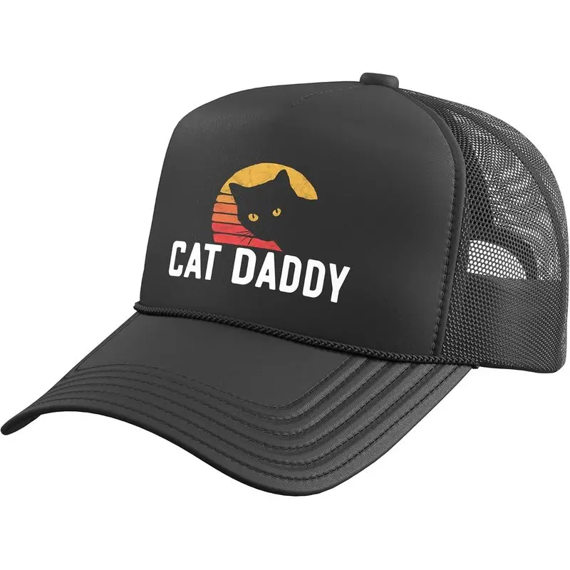 Cat Daddy Funny Retro Cat Pet Owner Trucker Hat with Adjustable Mesh Back