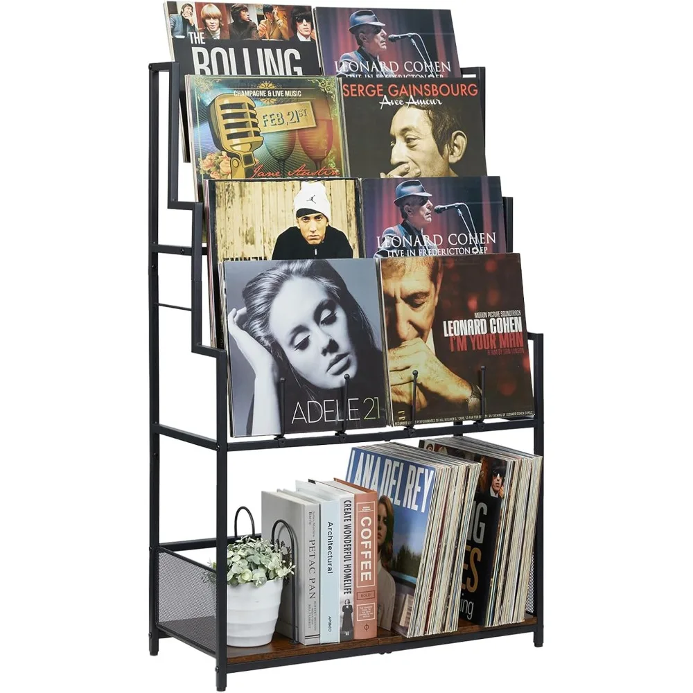 

5-Tier Vinyl Record Storage Stand Holder with Record Display Shelf, Large Capacity Vinyl Organizer,250-320 Albums Storage Metal