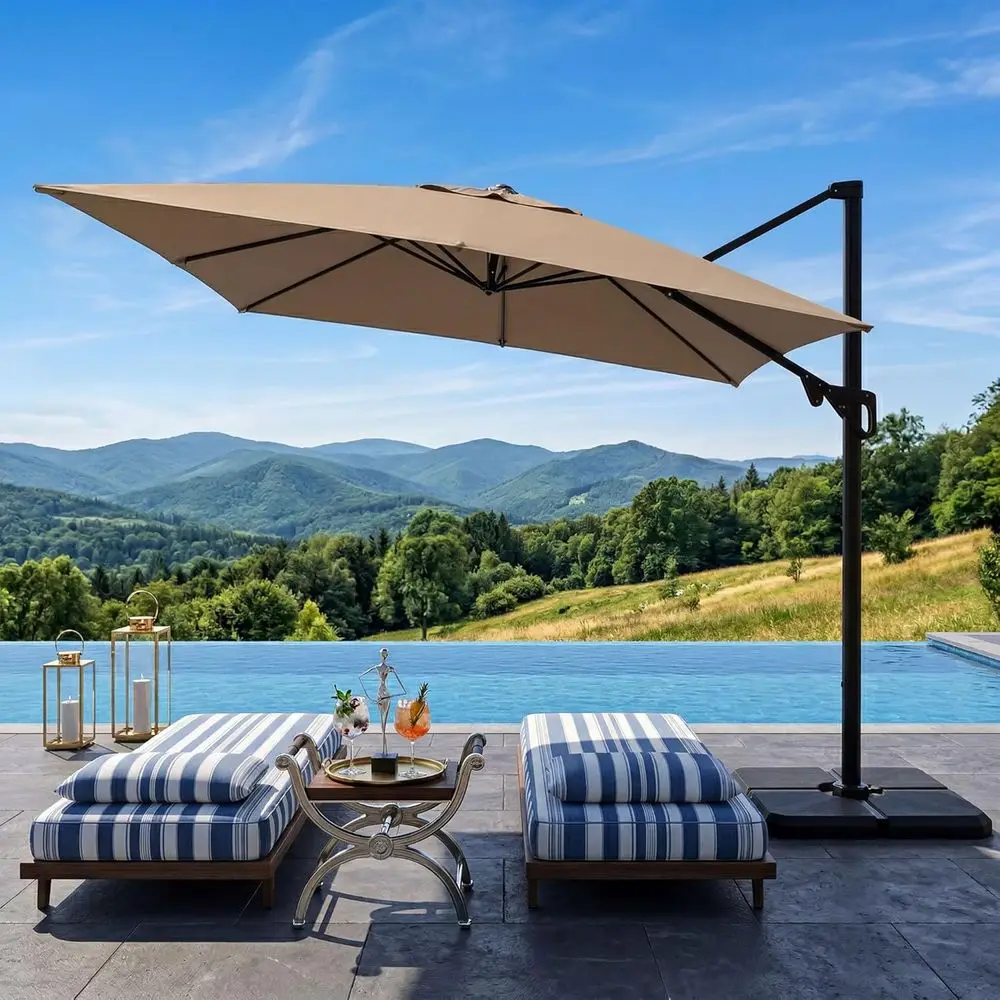 

10x13ft 10x10ft Patio Umbrella with 8 Ribs, 360-Degree Rotation, Cantilever Sun Shade for Outdoor Spaces