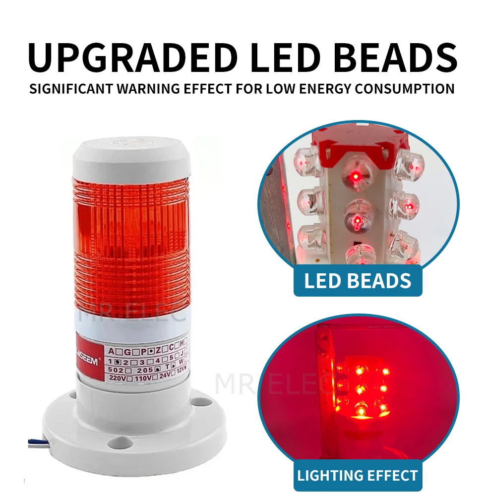 LED Industrial Red Yellow Blue Green Signal Tower Warning Lamp Stack Light Alarm Apparatus 12V 24V 110V 220V