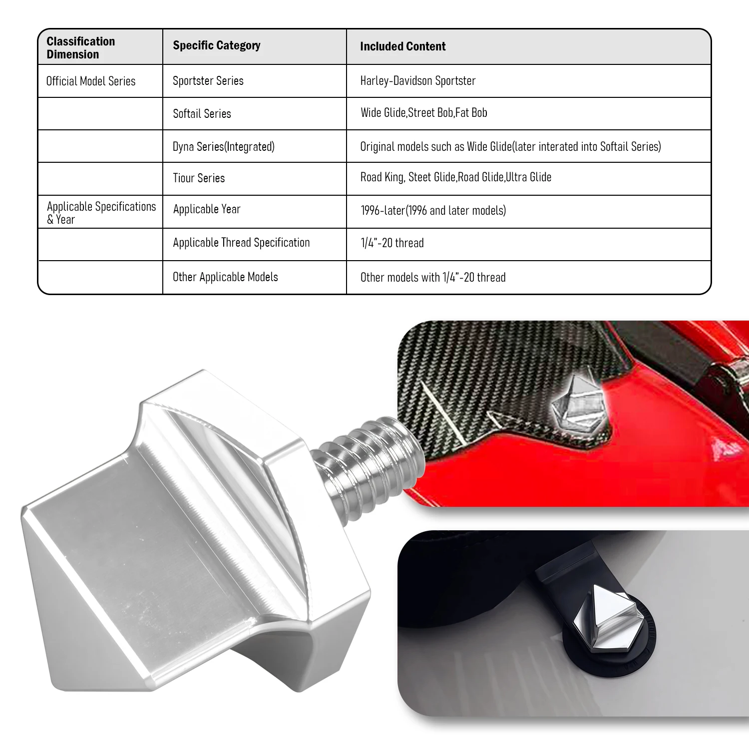 

Motorcycle Accessories Fender Rear Seat Bolt Quick Screw For Harley Sportster 1200 883 Softail Dyna CVO Road Glide Street Glide