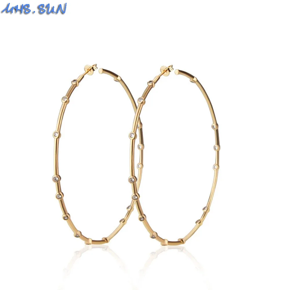 MHS.SUN Modische, mit Zirkon eingelegte, große runde Creolen für Damen, vergoldet, übertriebene große Ohrringe, Party-Schmuck, Geschenke – Detail 18
