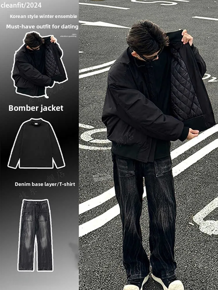 

Short Pilot Jacket Cotton Suit American High Street Men's Complete Set Autumn Winter High End Cotton Outerwear Warm Thickened
