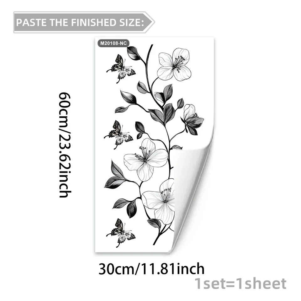 1Pc Black Floral Butterfly Wall Sticker For Bathroom Door Sticker Bathtub Bedroom Background Self-Adhesive