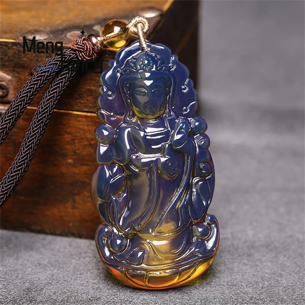 

Natural Amber Beeswax Domi Pure Water Blue Persian Guanyin Pendant Exquisite Elegant Fashion Jewelry Best Selling Holiday Gift