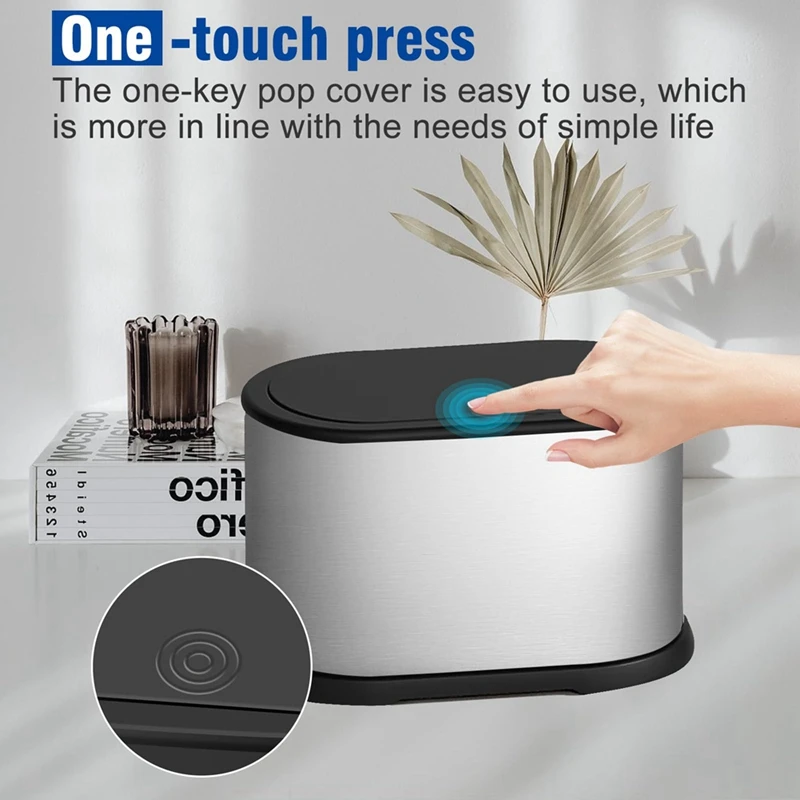 Stainless Steel Mini Trash Can 4L Small Kitchen Compost Bin Countertop with Lid Silver Garbage Can