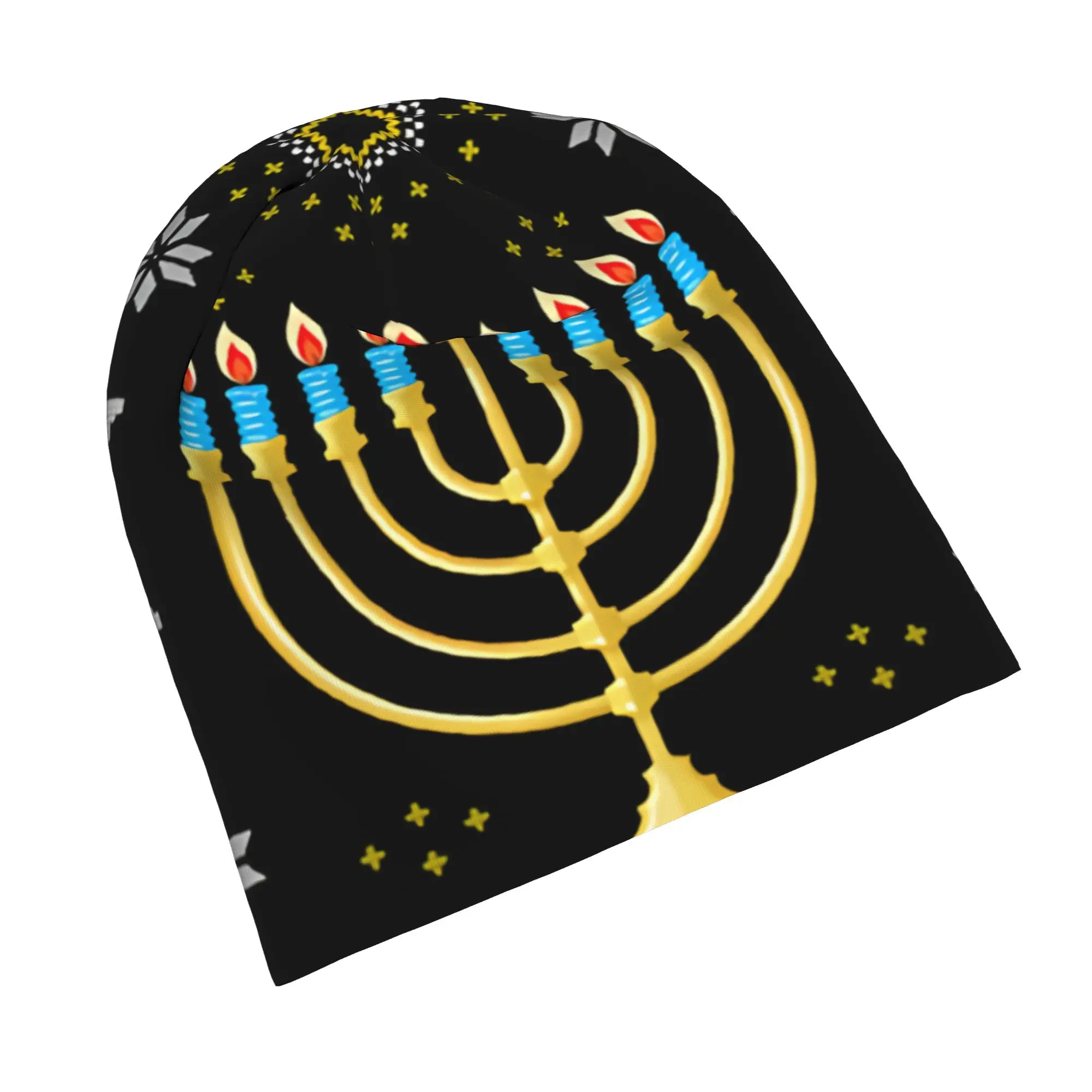 Jewish Hanukkah Skullies Beanies Hat Menorah Candle Christmas Hip Hop Men Women Outdoor Caps Warm Head Wrap Bonnet Hat