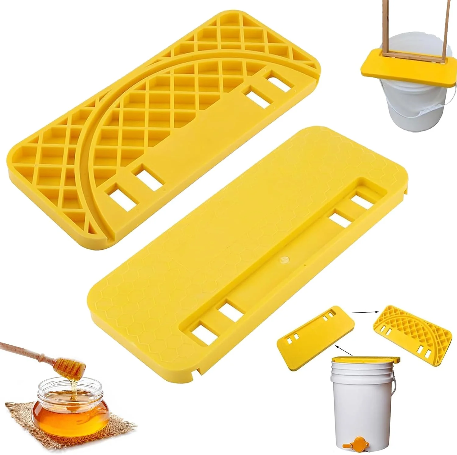 Honey Uncapping Tank Holder, Plastic Honey Bucket Scraper Tool Hive Scraper Tool Beekeeper Flat Honey Shelf, Honey Harvesting Eq