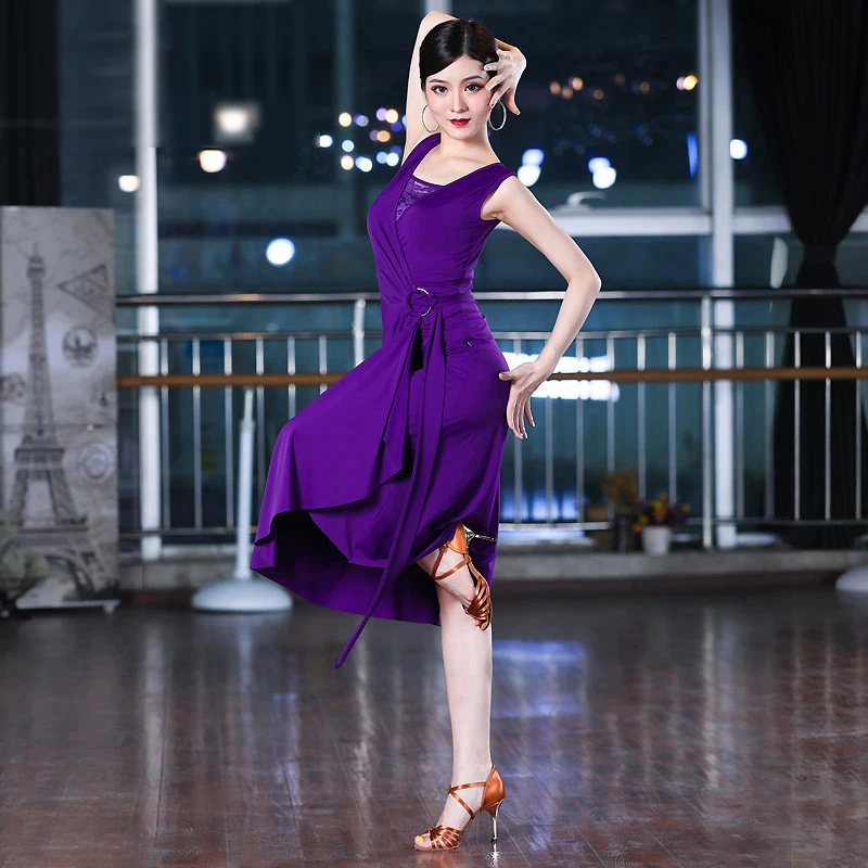 

Flamco Standard Ballroom Dance Dress Latin Dance Suit Dresses for Prom Samba Skirts Purple Skirt Line Clothing Women Costume Use