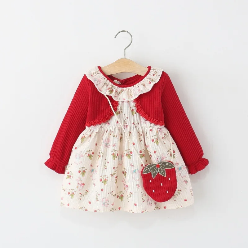 

Новое осеннее платье для девочек, платье для дня рождения, шаль, кружевной воротник с рюшами, цветочный принт, длинный рукав, пасторальный стиль (0-3 года)