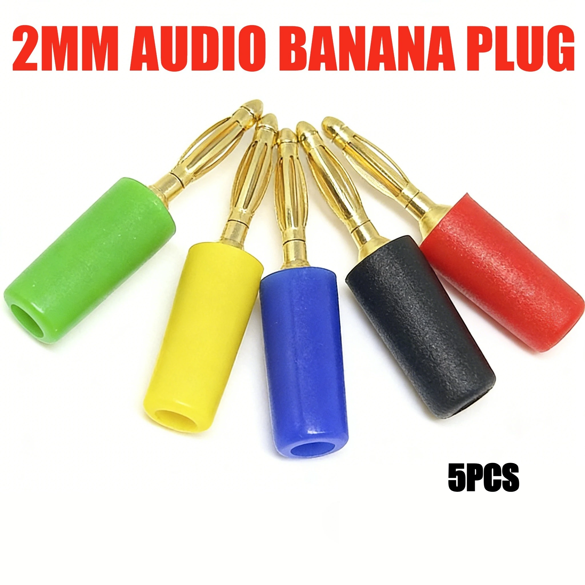 5PCS 2mm Audio Banana Plug Copper Gold Plated Plug Connector Mini Speaker Pure  Welded Assembly Experimental Test Cord Head