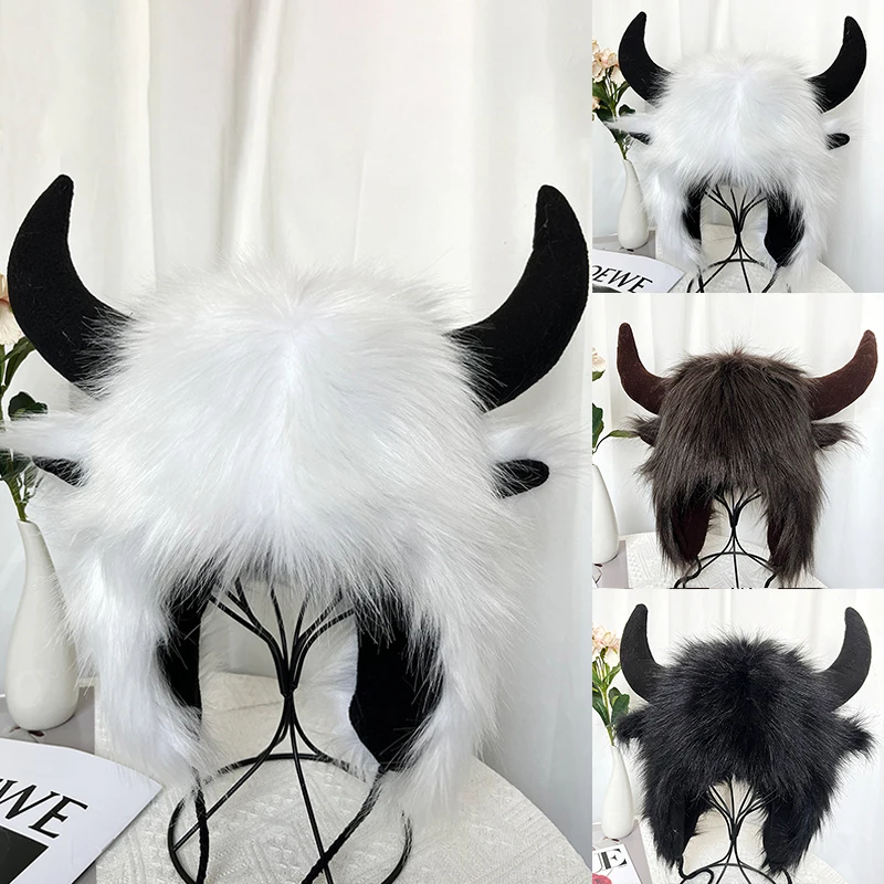 

Strange Cow Horn Ear Protection Hat Ear Protection Wool Hat Imitation Fox Hair Winter Creative