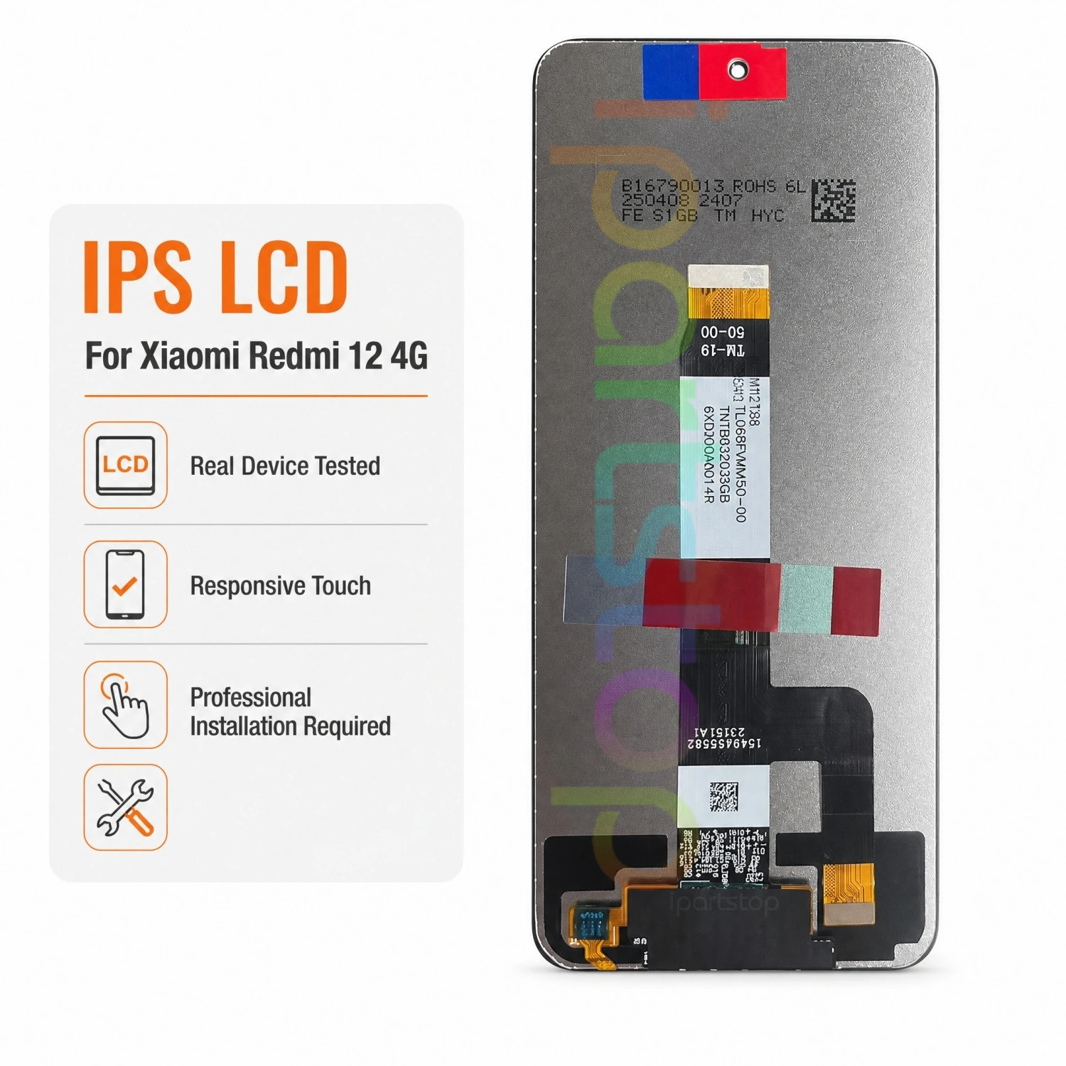 iParts Replacement Display for Redmi 12 23053RN02A 23053RN02Y 23053RN02I 23053RN02L 90Hz Touch Screen with Frame Assembly OEM