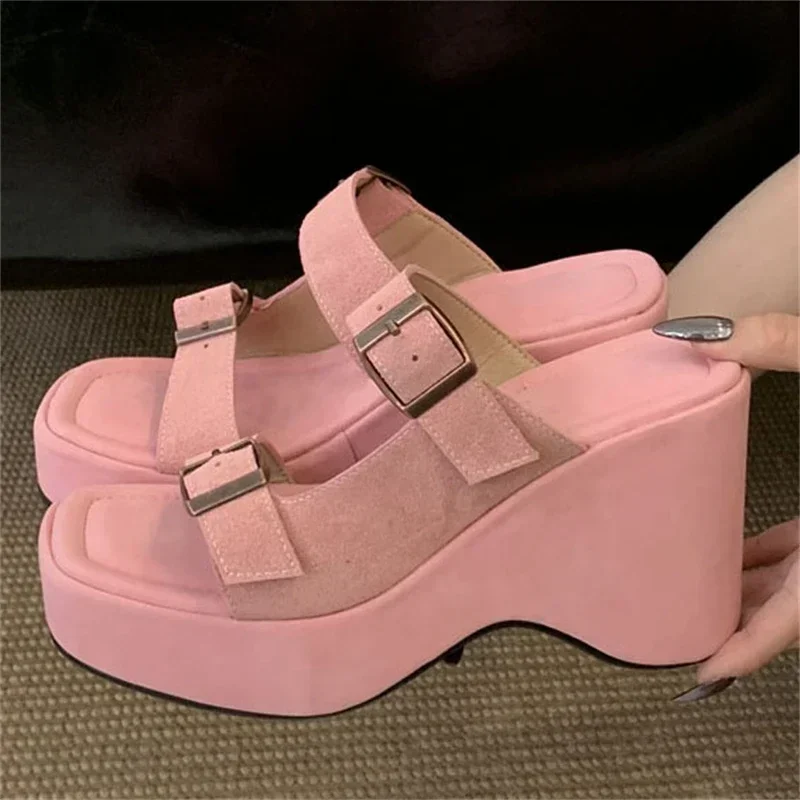 Aneikeh الصيف نمط الشارع موضة مشبك أسافين منصة النساء النعال السميكة الصنادل معاول الشاطئ عادية الشرائح Zapatos Mujer