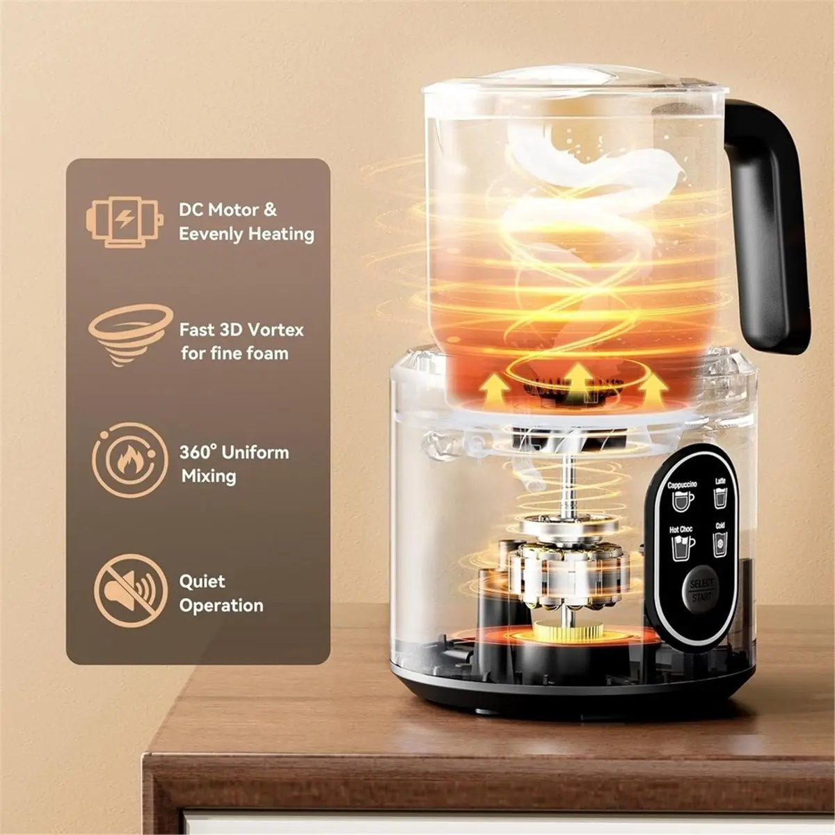 11·11COUPON 4in1 Automatic Electric Milk Frothers,24oz Stainless Steel Jug with Latte Art Spout, Hot & Cold Foam Maker Eu Plug