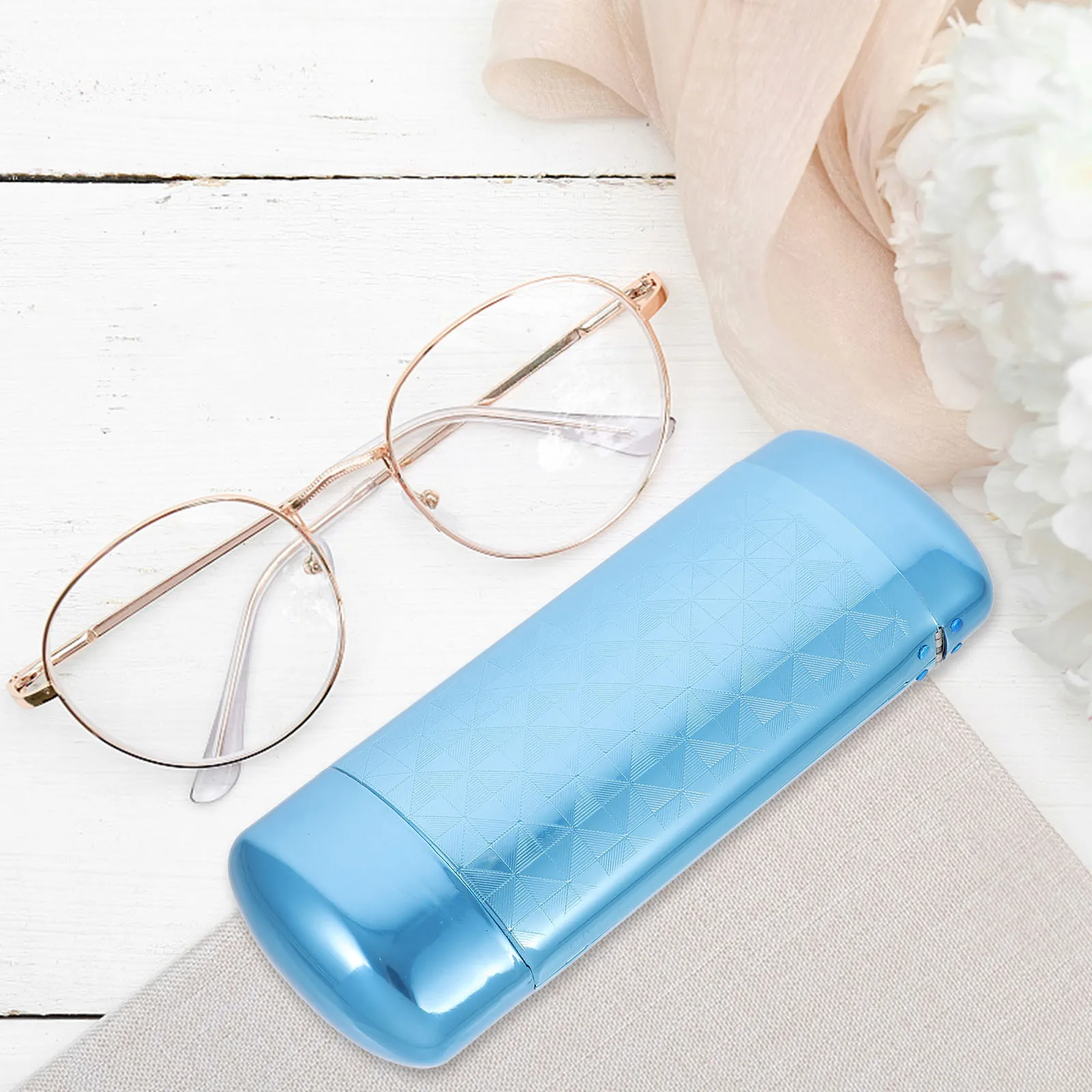 

Eyeglass Case Compact Aluminum Alloy Travel Sunglasses Hard Shell Box Portable Protective For Men Women Blue