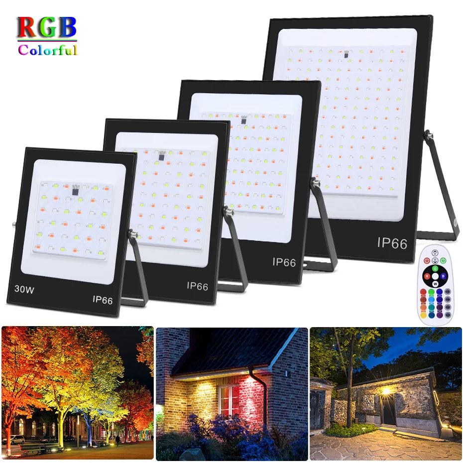 RGB Ultra Thin Led Floodlight 220V Reflector Spotlight IP66 30W/50W/100W/200W SMD 2835 Outdoor Lighting with Remote Control