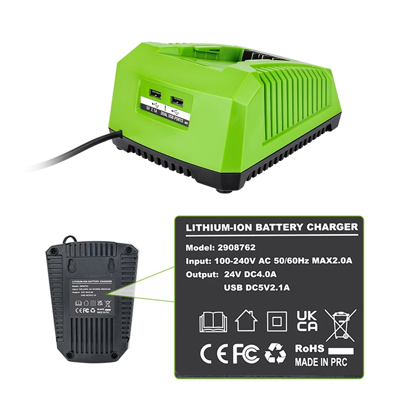 For Greenworks 48V/24V Li-ion Battery Charger Replacement EU/US/UK/AU Plug Power Tool Charger With USB and Led Indicator