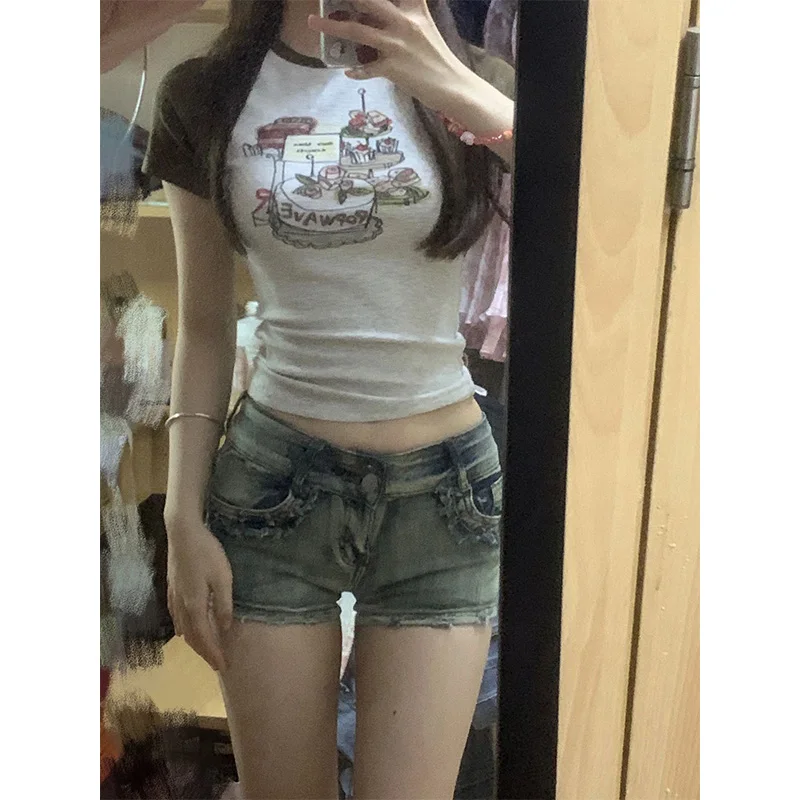 

Low-Waist Sexy ort Denim Skirt Women's Summer 2023 Faionable Tight Fit American Sle Hot Pants Button Closure Casual Jeans