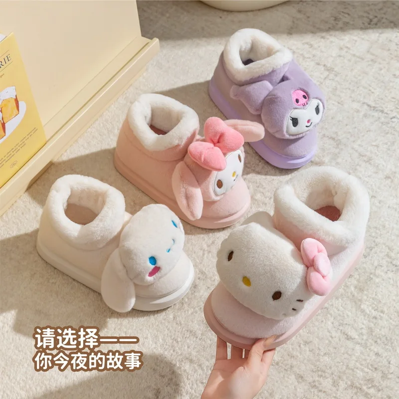 

Hot Sanrio Kuromi Girl Winter Kawaii Slippers Student Fashion Cartoon Anime Child Fleece-Lined Thicken Cotton Slippers New Style