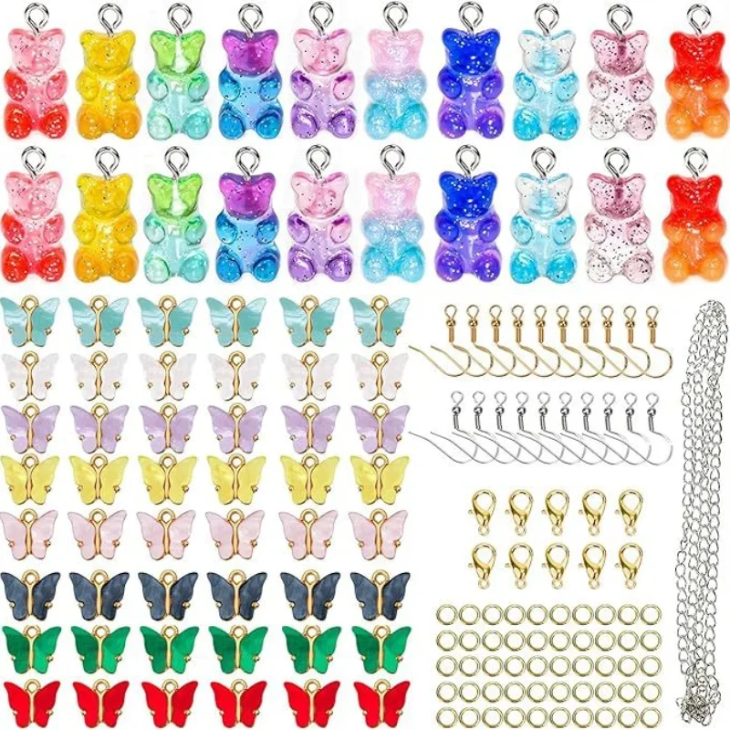 149pcs DIY handmade two-tone bear color butterfly pendant bracelet necklace made of resin jewelry