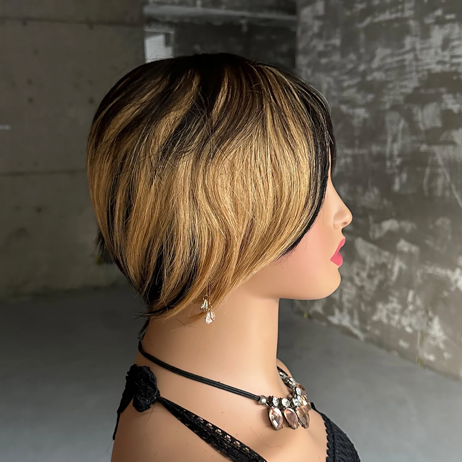 Human Hair Wig With Bangs Pixie Cut Wig Human Hair Straight Human Hair Wigs Short Wig Brazilian Hair Machine Wigs Side Part