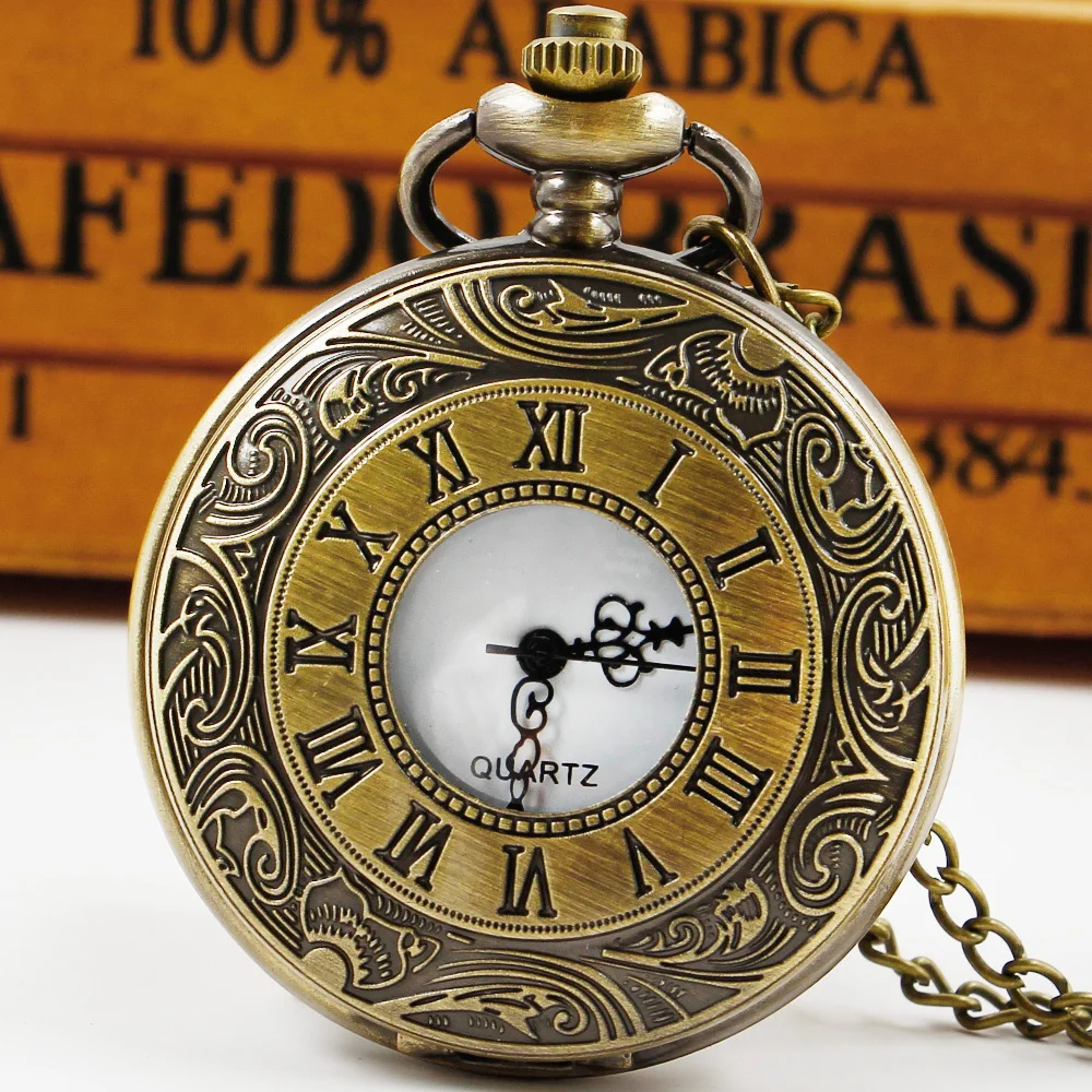 Bronze Roman Digital Chain Watch Men's Vintage Quartz Pocket Watch Steam Punk Pendant Clock With Chain Gifts Dropshipping